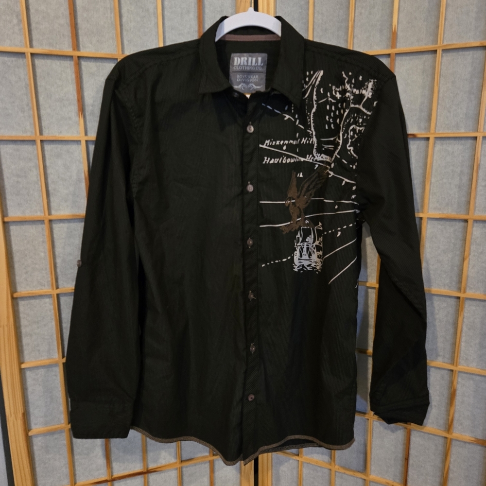 Black Button Down Shirt with Graphic Design